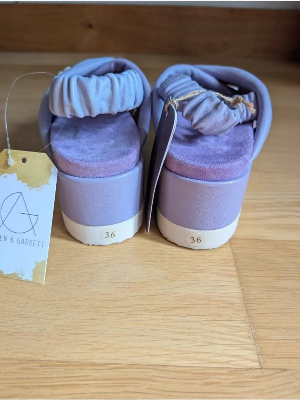 Mou Lilac Purple Lambskin Leather Criss Cross Platform Sandals $340, Size 36 | 6